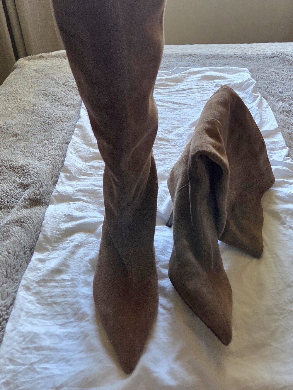 NEW ZARA Khaki Suede Knee-High Boots 38